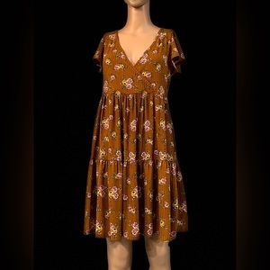 NWT JESSICA SIMPSON Women's Short Sleeve FLORAL RUST COLOR Dress Size L